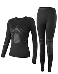Bobelle Wear Thermounterwäsche Damen, Skiunterwäsche Funktionsunterwäsche Set Warm Winter Thermo Unterwäsche Frauen mit Innenfleece(M, chwarz)