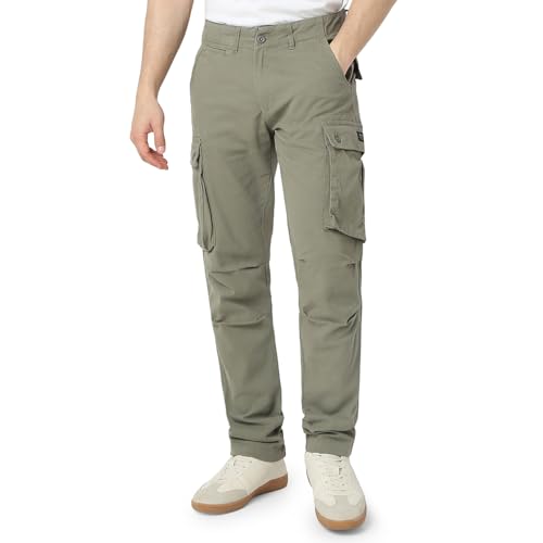 Image of Spykar Men's Relaxed Fit Mid Rise Mid-Rise Casual Cargos