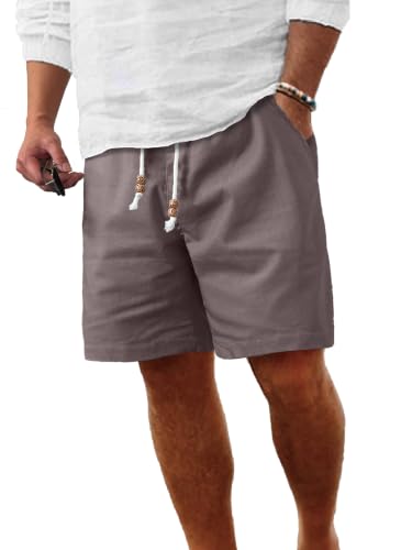Image of Comdecevis Men's Linen Shorts Casual Elastic Waist Drawstring Summer Beach Vacation Yoga Golf Shorts with Pockets
