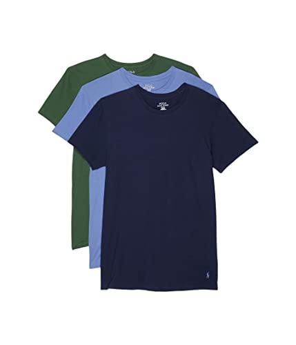 Polo Ralph Lauren Classic Fit Undershirt W/Wicking 3-Pack Crews Bottle Green/Deep Blue/Cruise Navy Lg #TOP7