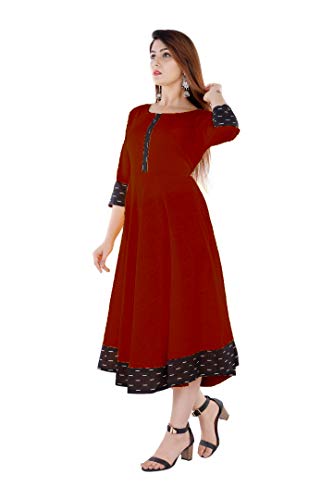 Image of Cotton Plain Black Parinted Lace Border Anarkali Dress Kurtis for Women - Not a Set with Dupatta or Pant
