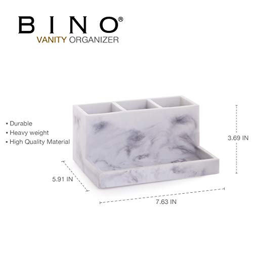 Bino Multi Purpose 3 Compartment Organizer With Tray - Makeup Brush Holder Makeup Brush Organizer Holder Makeup Holder Organizer Toothbrush Holder Marble Bathroom Accessories (Matte Marble) #TOP1