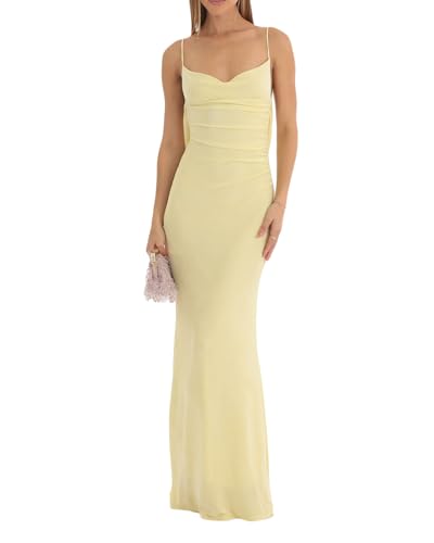 Image of Owl's-Yard Women Bodycon Long Dress Solid Color Spaghetti Strap Cocktail Dress Summer Party Backless Sling Dress