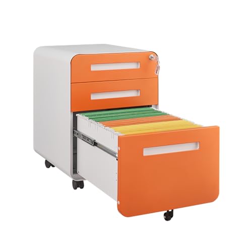 GarveeHome 3 Drawer Mobile File Cabinet with Lock, Under Desk Metal Filing Cabinet for Home Office, Under Desk Storage with 5 Wheels for A4/Letter/Legal Size, Fully Assembled by GarveeHome - Image 4