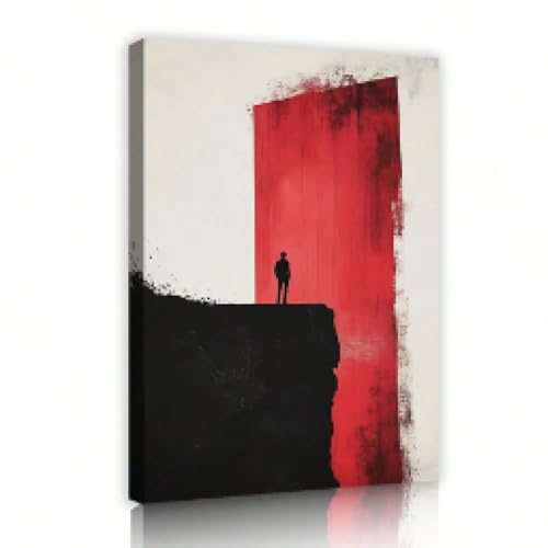 Toile homme sur la falaise rouge noir blanc pour grand salon