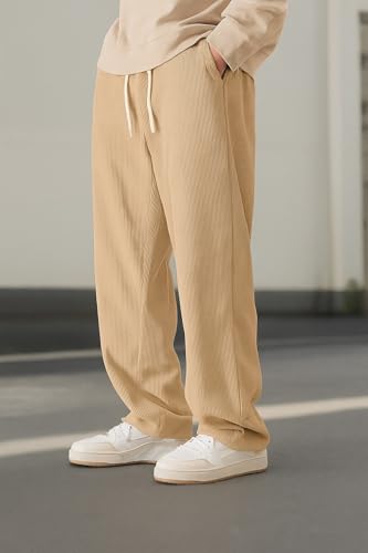 Image of Preneum Men Mid Rise Poly Cotton Loose Fit Trouser|Korean Style Travel & Lounge Wear with Pockets (Available in Plus Size)