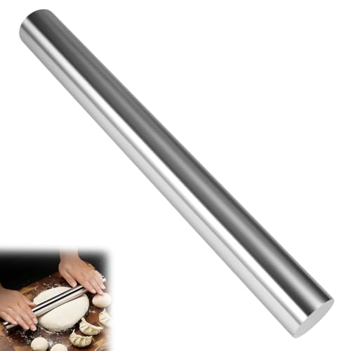 Rouleau Patisserie, Longueur 30 cm, Diamètre 3,2 cm, Rouleau à Pâtisserie en Acier Inoxydable, Antiadhésif, Surface Lisse pour un Nettoyage Facile, pour...