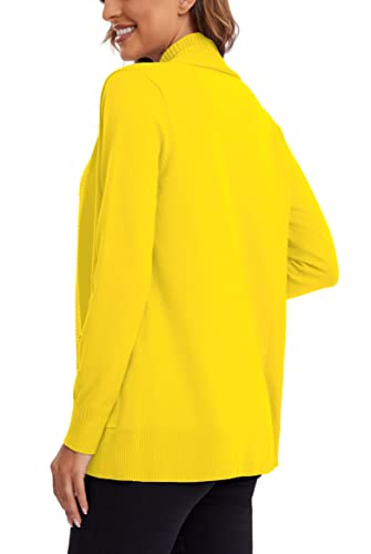 Urban Coco Women's Lightweight Open Front Knit Cardigan Sweater Long Sleeve With Pocket (Lemon Yellow, L) #TOP4