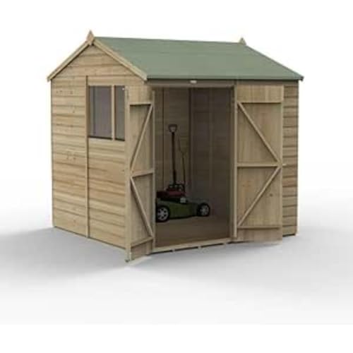 Forest Garden Beckwood 7x7 Reverse Apex Shed | 2 Windows | Double Door|25 Year Anti-Rot Guarantee