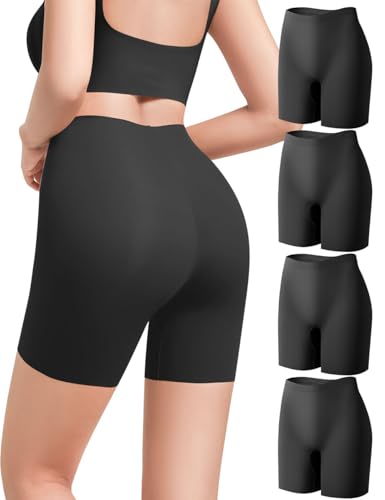Derisaly Seamless Slip Shorts for Under Dresses Women High Waist Underwear Tummy Control Boyshort Panties Biker Briefs Yoga (Sleek Black *4, Small) - image 1