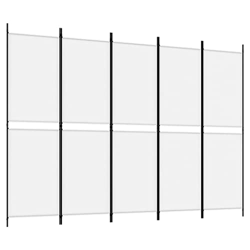 vidaXL 5-Panel Room Divider-White Fabric, Iron Frame, Foldable Privacy Screen, 250x180cm for Bedroom/Living Room