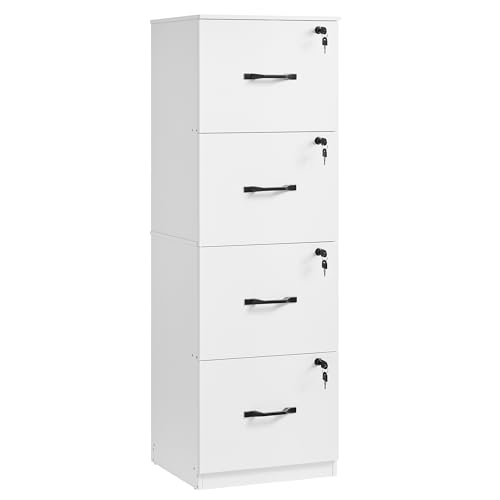 VASAGLE Armario de Oficina, Archivador para Documentos, Soporte para Impresora con 4 Cajones Bloqueables, Riel Ajustable, para Formato A4 y Cartas, Blanco Nube OFC082W02