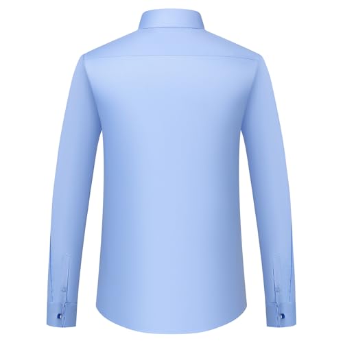 Men's Solid Color Long Sleeve French Cuff Dress Shirts, Hidden Button Front, Includes Blue Gemstone Cufflinks2