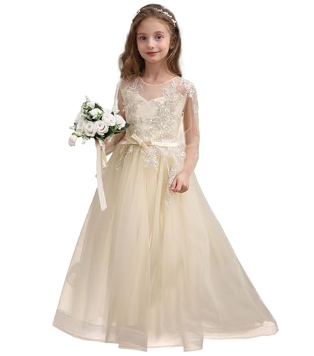 Flower Girl Dress Long Sleeves Princess Tulle Prom Pageant Ball Gown4