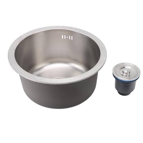 Barspüle aus Edelstahl 304, Gebürstetes Einzelbecken-Küchenspülbecken, 36 Cm Unterbau, Rostfreies Rundes Spülbecken, Anti-Überlauf, Ideal für Küche und Bar
