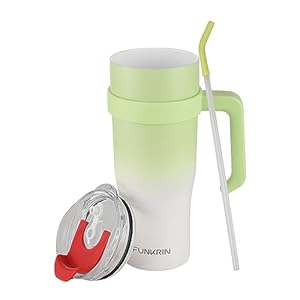 Funkrin 40oz Tumbler With Handle and Straw Lid, Insulated Coffee Travel Mug Cup with Ceramic Coating, Double Wall Vacuum Reusable Stainless Steel Water Bottle for Cold and Hot Beverages