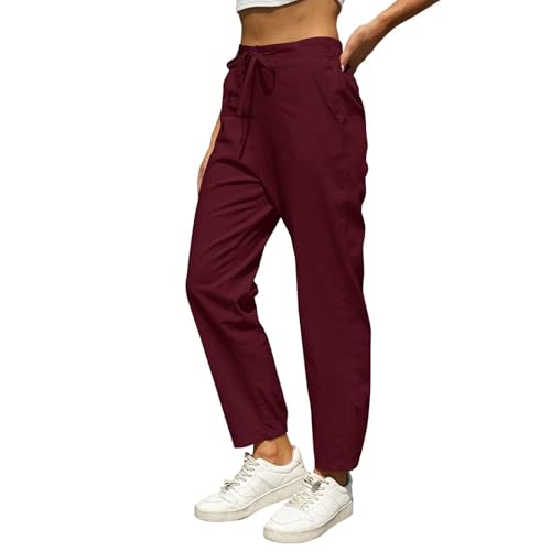 Pantalon décontracté femme en lin léger avec poches de rangement