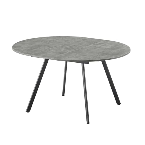 B&D home runder Esstisch Till, ausziehbar Butterfly Klappeinlage 120-150cm für 4-6 Personen Küchentisch Holztisch Esszimmertisch Metallgestell schwarz, Industrial modern Design, Beton 11210-FS-BETO