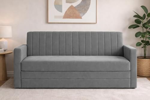 Image of Deco Studio Sofa Cum Bed | 3 Seater Armrest Sofa | Modern Fabric Sofa Bed for Living Room, Bedroom & Office - Grey Color