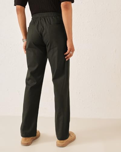 Image of Majestic Man Men's Premium Linen Blend Pants | Lightweight Fabric | Elastic Waist with Drawstring | Regular Fit | Side, Back Pockets | Perfect for Casual, Holidays & Travel