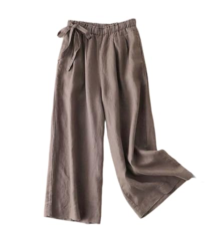 Woman Wide Leg Linen Pants High Waist Drawstring Flowy Plain Casual Baggy Trousers Lightweight Summer Pants