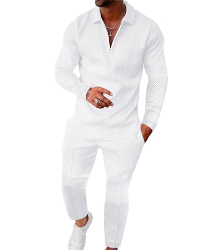 UOUA Mens 2 Piece Set Casual Outfits Polo Long Sleeve Shirt & Pan...