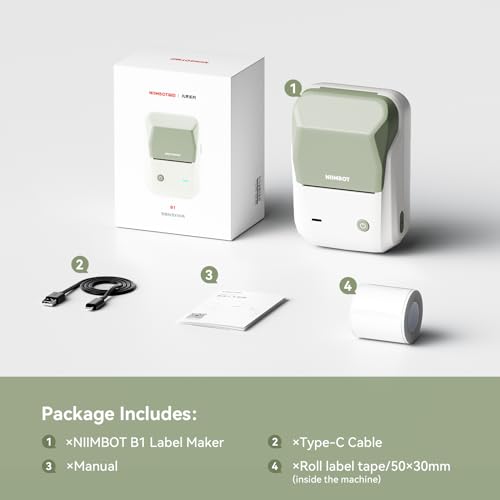 NIIMBOT B1 Label Maker Machine with Tape, 2 Inch Portable Sticker Printer for Home School & Small Business, Compatible with Phones & PC, Green White by NIIMBOT - Image 8