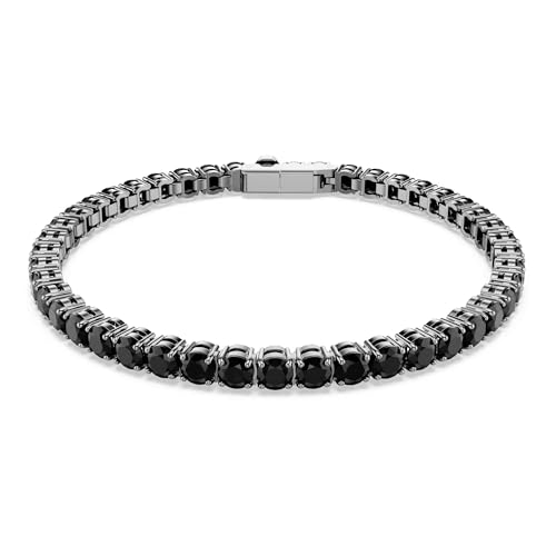 Swarovski Bracelet Tennis, de la collection Matrix, pierres rondes en céramique noire, en métal plaqué ruthénium, taille M