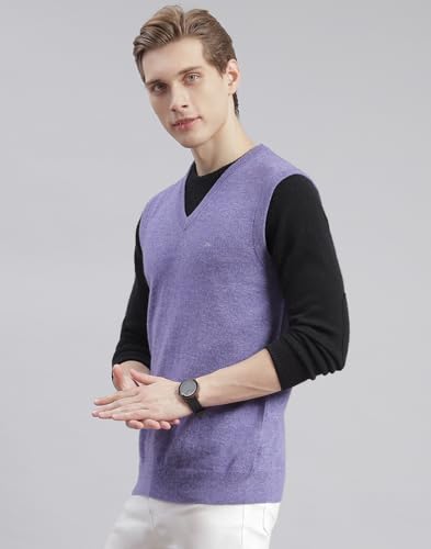 Image of Monte Carlo Off White Solid V Neck Sweater | Warm Woolen Pullover for Men | Soft Comfortable Knitted Winter Wear Sweater for Men's