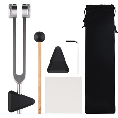 Stimmgabel 128 Hz Hochpräzise Stimmgabel Therapie 128 Hz Heilinstrument Frequenztherapie für Stressabbau und Meditation mit Reflexhammer Reparaturwerkzeug dreieckigem Silikon