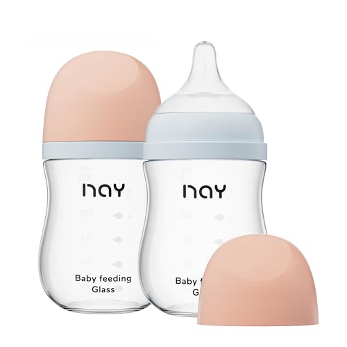Image of yanyoyo Natural Glass Baby Bottle Wide Neck, Anti-Colic Baby Bottle, Clear, 5.4oz(Pack of 2), Includes 2Pcs Natural Response Nipple(S), 1 Months+