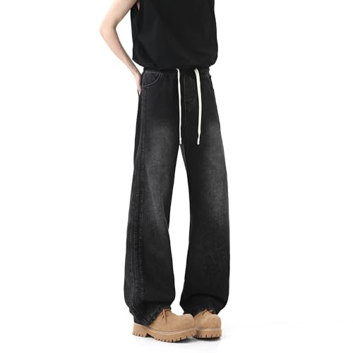 Men's Baggy Hip Hop Denim Jeans, Black, Wide Leg Skater Style, Relaxed Fit, Streetwear, Y2K Classic Vintage Design3