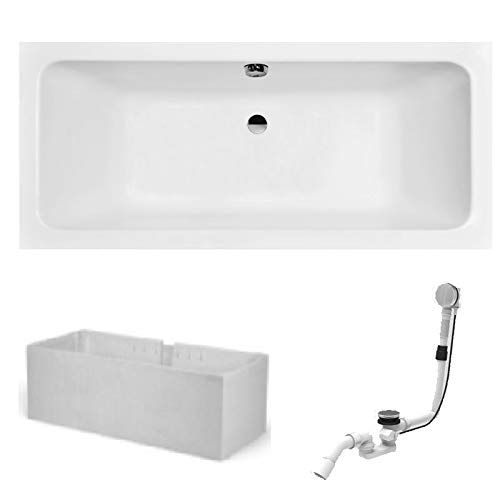 Preisvergleich Produktbild Hoesch Badewanne PLAN / Design Badewanne / mit Mittelablauf / Acryl / 180x80cm / Komplettpaket mit Styroporträger und Ablaufgarnitur