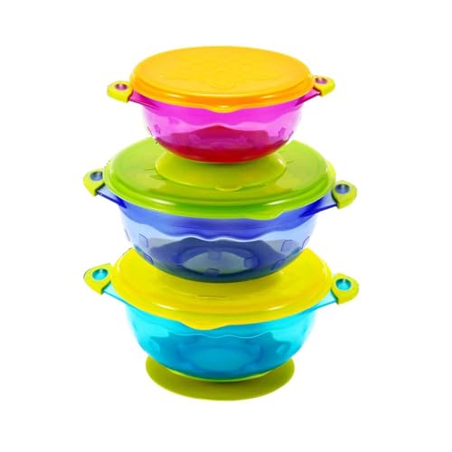 Image of PandaEar Stay Put Spill Proof Stackable Baby Suction Bowls 3 Sizes for Toddlers with Secure Lids BPA Free