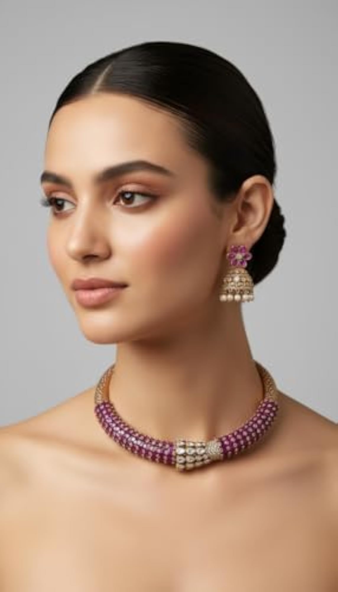 Women's Ruby Cubic Zirconia Hasli Necklace & Earrings Set