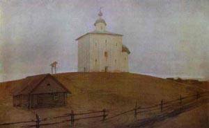Peinture à l'huile Novgorod Church 1903 par Ryabushkin - Grande toile de 36 x 48 pouces