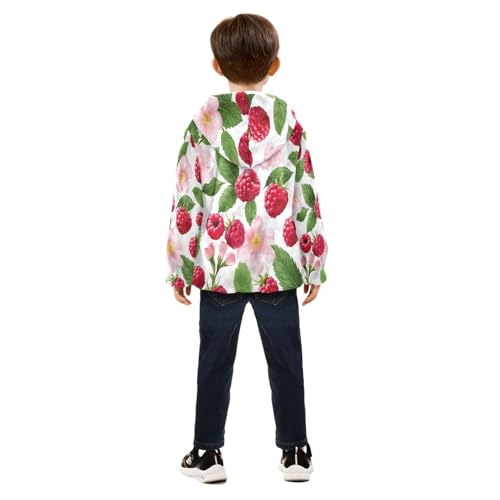 Red Raspberry Flower Leaf Toddler Fleece Jacket Girl Boys Hooded Fleece Jacket Coat Warm Outwear Zip-up 3-10T4