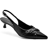 Scarpin Feminino Lumiss Slingback Salto Fino Baixo Tachas Bico Fino preto36