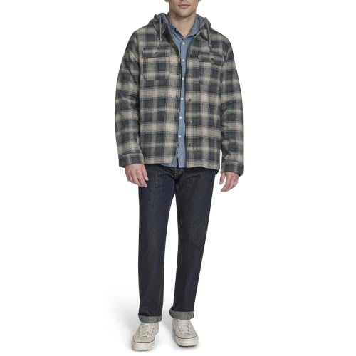 Image of Levi's mens Plaid Sherpa Lined Hooded Shirt Jacket (Regular & Big & Tall Sizes)