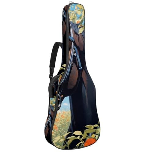 Sac guitare acoustique 40 pouces étanche multicolore avec motif cheval et fleurs
