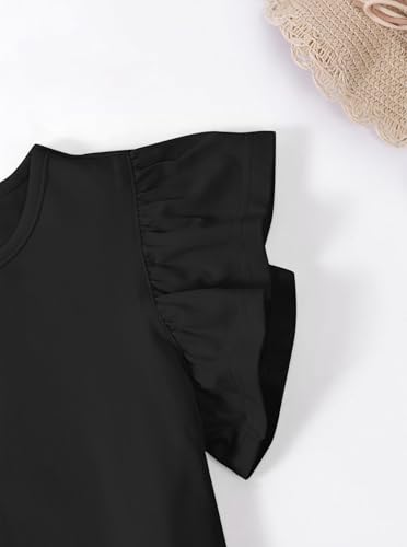 Image of Girls' Summer Shirts Cute Tops Ruffle Sleeve Crew Neck Casual Tees
