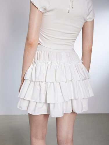 Verdusa Women's Y2K Ruffle Hem Elastic Waist Tiered Layered Flowy Bow Tie Mini Skirts2