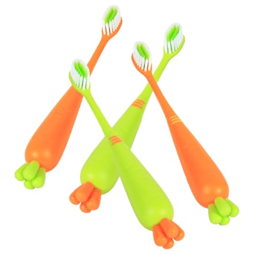 ARTIBETTER Cepillos de Dientes Manuales Infantiles 4 Piezas, Cerdas Suaves, Diseño de Zanahoria y Rábano, Tamaño Compacto, Adecuado para Cuidado Dental Diario y Uso en Casa