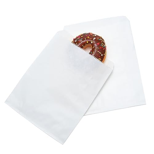 FOCCIUP 100 Pcs 5x7 Inches White Kraft Paper treat Bags Flat favor Gift bag for Party