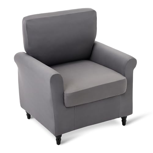 Amazon Basics Funda de Sillón Alta Elasticidad, Funda de Sofá 1 Plaza Spandex Antideslizante Protector para Sofá, Gris Oscuro