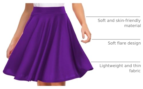 Image of EXCHIC Women's Casual Stretchy Flared Mini Skater Skirt Basic A-Line Pleated Midi Skirt