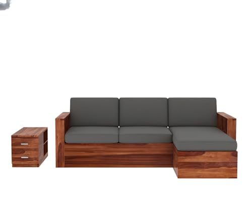 Image of Sheesham Solid Wood L-Shape Sofa for Living Room (L-Shape) (Provencial Teak)