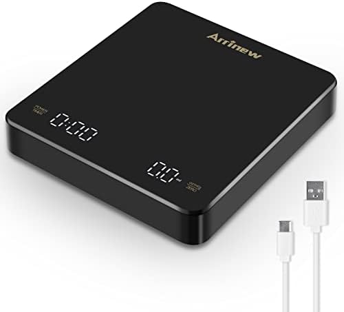 Arrinew Coffee Scale with Timer, Rechargeable Digital Espresso Scale for Pour Over, 0.1g High Precision, Electric Mini Kitchen Food Scale, 3000 Grams Coffee Scales with Invisible Screen