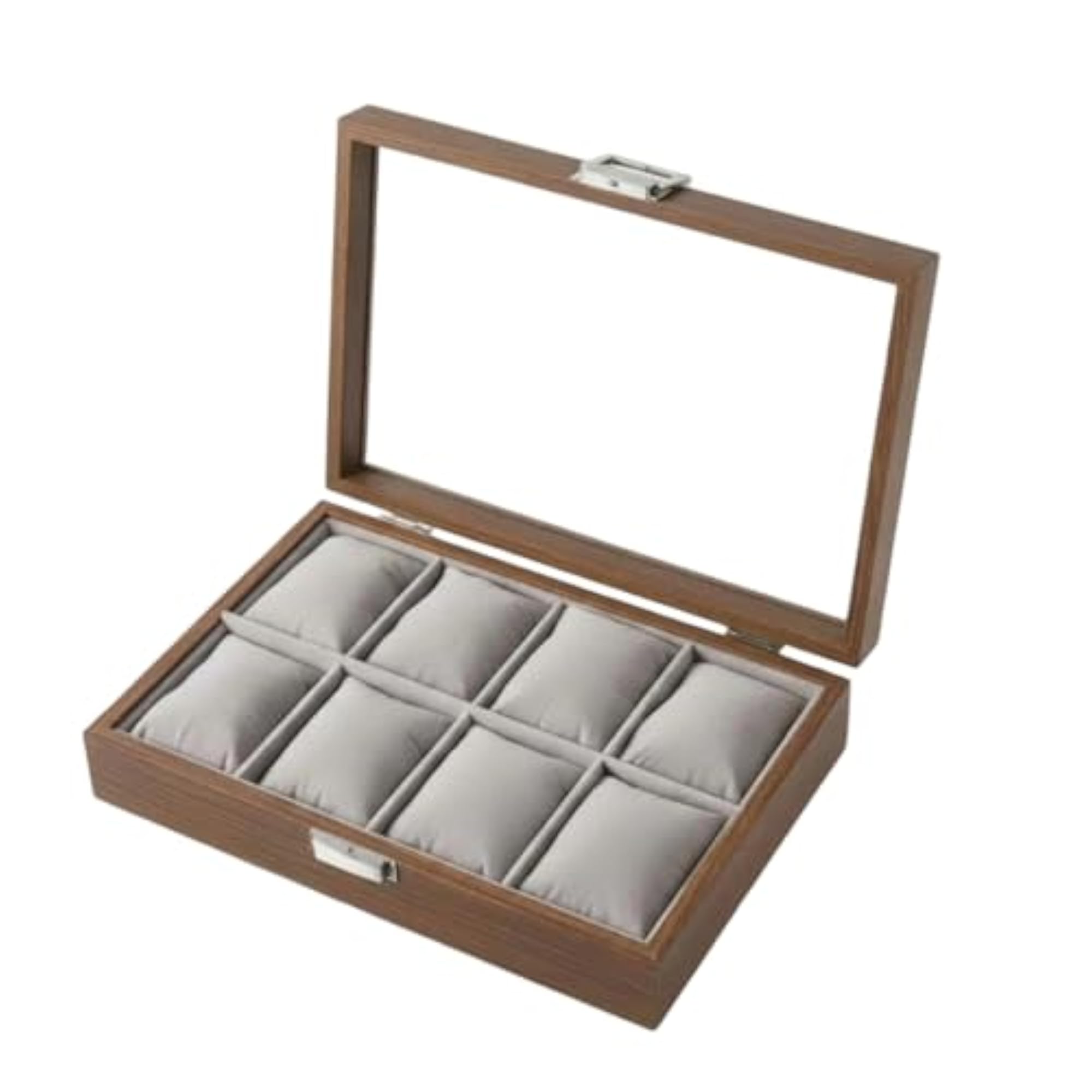 Padded Slots Wooden Watch Box with Divided Interior