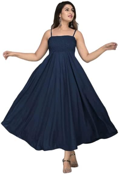 Shree Ambey Women's Anarkali and Sleeveless Fully Stitched Plain and Solid Gown Dress with Ankle Length and Square Neck Stylish Look and Fashion Dress